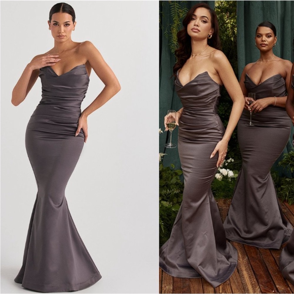 Elegant Gray Satin Evening Gown